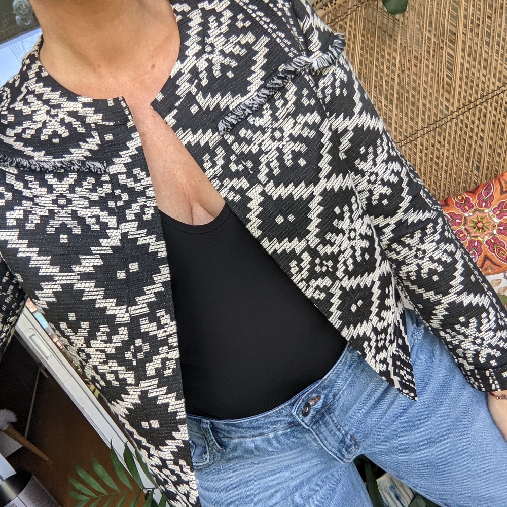 Who What Wear M Aztec Blazer Fringe Woven Jacket